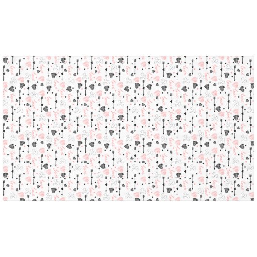 Romantic Love Gift Tablecloth Pink Black Hearts テーブルクロス (正面(横))