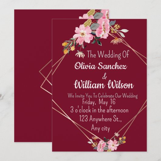 Romantic Love Magical Red Wedding  招待状 (正面/裏面)