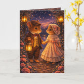 Romantic Love Mouse Couple Greeting Card カード (黄色い花)
