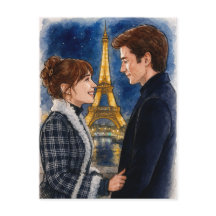 Romantic Love Paris Man Woman Watercolor Postcard