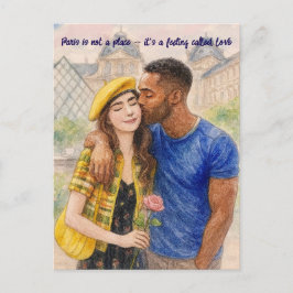 Romantic Love Paris Man Woman Watercolor Postcard ポストカード