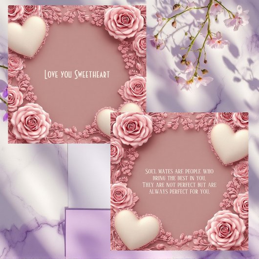 Romantic Love Quote Soulmates Pastel Roses Hearts 
