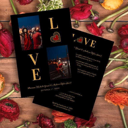 Romantic Love Red Lace Heart 2 Multi Photos  招待状