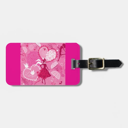 Romantic Love Silhouette Pattern Pink Hearts ラゲッジタグ (正面横)