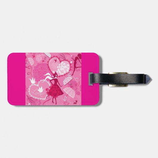 Romantic Love Silhouette Pattern Pink Hearts ラゲッジタグ (裏面横)