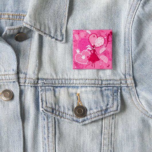 Romantic Love Silhouette Pattern Pink Hearts 缶バッジ