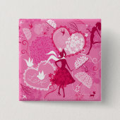 Romantic Love Silhouette Pattern Pink Hearts 缶バッジ (正面)