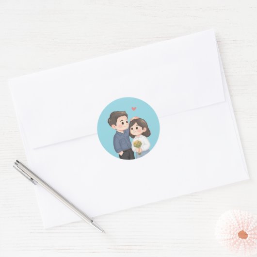 Romantic Love Stickers – Cute Couple Gift Labels ラウンドシール (封筒)