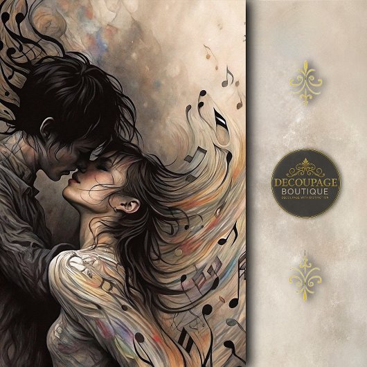 Romantic Lovers with Flowing Music Decoupage 薄葉紙