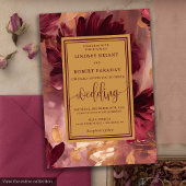 Romantic Luxury Deep Red Gold Flowers Wedding   招待状