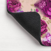 Romantic Magenta Roses and Gold Leaves on Peach マウスパッド (コーナー)