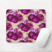 Romantic Magenta Roses and Gold Leaves on Peach マウスパッド (マウス)