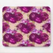 Romantic Magenta Roses and Gold Leaves on Peach マウスパッド (正面)