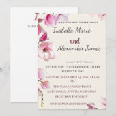 Romantic Magnolia Floral Burgundy Wedding Invitati 招待状 (正面/裏面)