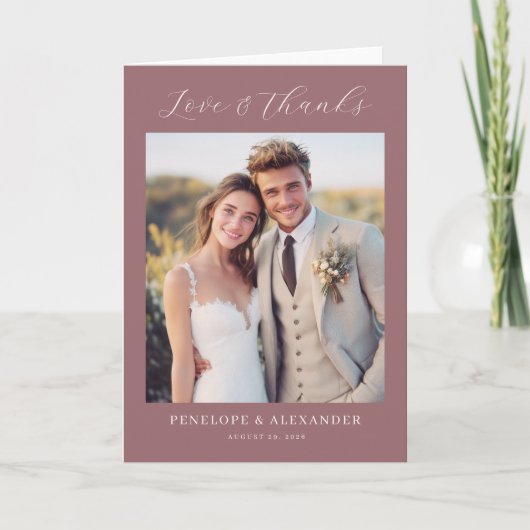 Romantic Maroon Classic Photo サンキューカード (正面)