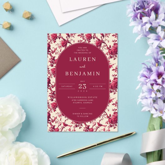 Romantic Maroon Floral アクリル招待状 (インサイチュ (ウェディング))