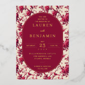 Romantic Maroon Floral 箔招待状 (正面)