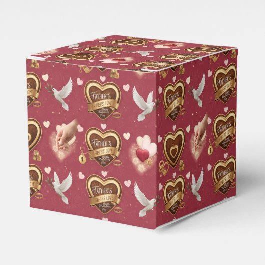 Romantic Maroon Pattern Doves Hearts Emblem フェイバーボックス (正面サイド)