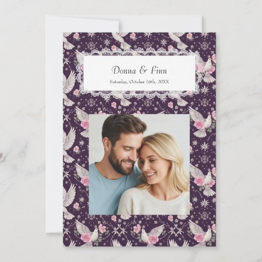 Romantic Maroon Unique Maximalist Custom Wedding  招待状 (裏面)