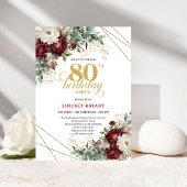 Romantic Marsala Eucalyptus 80th Birthday 招待状