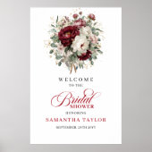 Romantic Marsala Floral Eucalyptus Welcome Sign ポスター (正面)