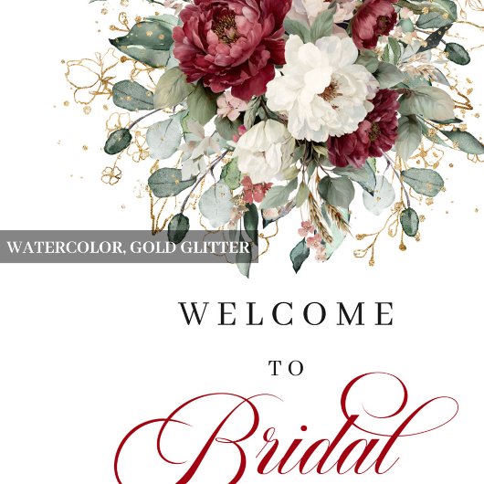 Romantic Marsala Floral Eucalyptus Welcome Sign ポスター