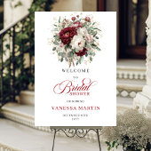 Romantic Marsala Floral Eucalyptus Welcome Sign ポスター