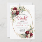 Romantic Marsala Floral Gold Bridal Shower Invite 招待状 (正面)