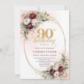 Romantic Marsala Peonies Eucalyptus 90th Birthday 招待状 (正面)