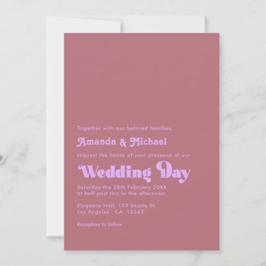 Romantic Mauve and Rose Gold Typography Wedding 招待状 (正面)
