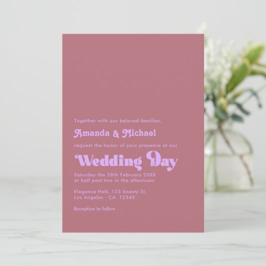 Romantic Mauve and Rose Gold Typography Wedding 招待状 (スタンド正面)