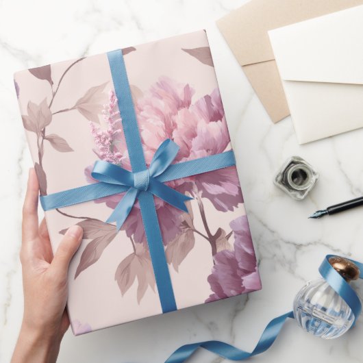 Romantic Mauve Peony Cream Floral Pattern ラッピングペーパー (ギフト)