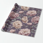 Romantic Mauve Peony Cream Floral Pattern ラッピングペーパー (アンロールド)