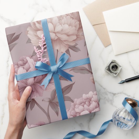 Romantic Mauve Peony Cream Floral Pattern ラッピングペーパー (ギフト)