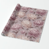 Romantic Mauve Peony Cream Floral Pattern ラッピングペーパー (アンロールド)