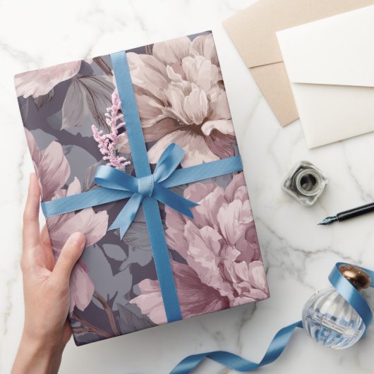 Romantic Mauve Peony Cream Floral Pattern ラッピングペーパー (ギフト)