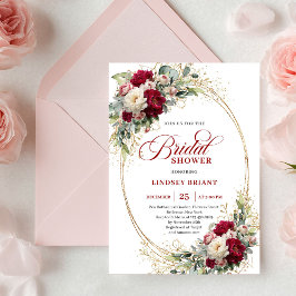 Romantic Merlot Roses Gold Bridal Shower Invites 招待状
