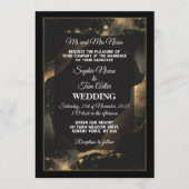 Romantic Minimal Black Gold Glitter Modern Wedding 招待状 (正面)