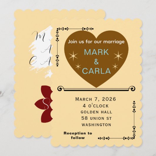 Romantic Minimal Wedding Invitation in Soft Beige. 招待状 (正面/裏面)