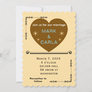 Romantic Minimal Wedding Invitation in Soft Beige. 招待状