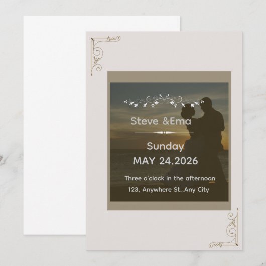 Romantic & Minimal Wedding Invitation Template | E 招待状 (正面/裏面)