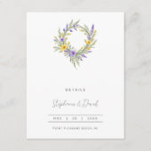Romantic Minimal Wedding Yellow & Lavender Wreath エンクロージャーカード (正面)