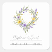Romantic Minimal Wedding Yellow & Lavender Wreath スクエアシール (正面)