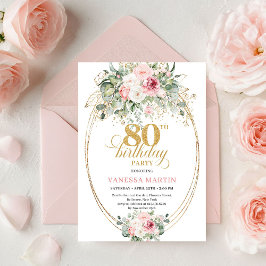 Romantic Minimalist Blush Floral 80th Birthday 招待状