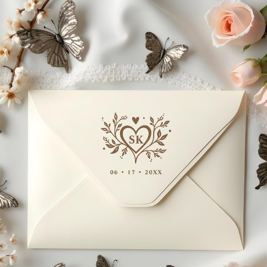 Romantic Minimalist Heart Swirls Monogram Initials ラバースタンプ