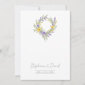 Romantic Minimalist Wedding Yellow Lavender Wreath 招待状 (正面)