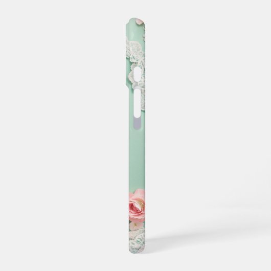 Romantic Mint and Pink Rose Phone Case iPhone 16ケース (左側面)