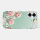 Romantic Mint and Pink Rose Phone Case iPhone 16ケース (裏面横)