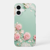 Romantic Mint and Pink Rose Phone Case iPhone 16ケース (裏面)