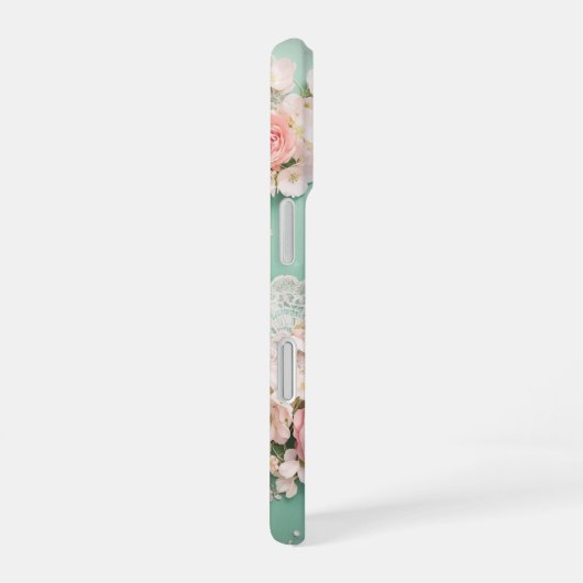 Romantic Mint and Pink Rose Phone Case iPhone 16ケース (右側面)